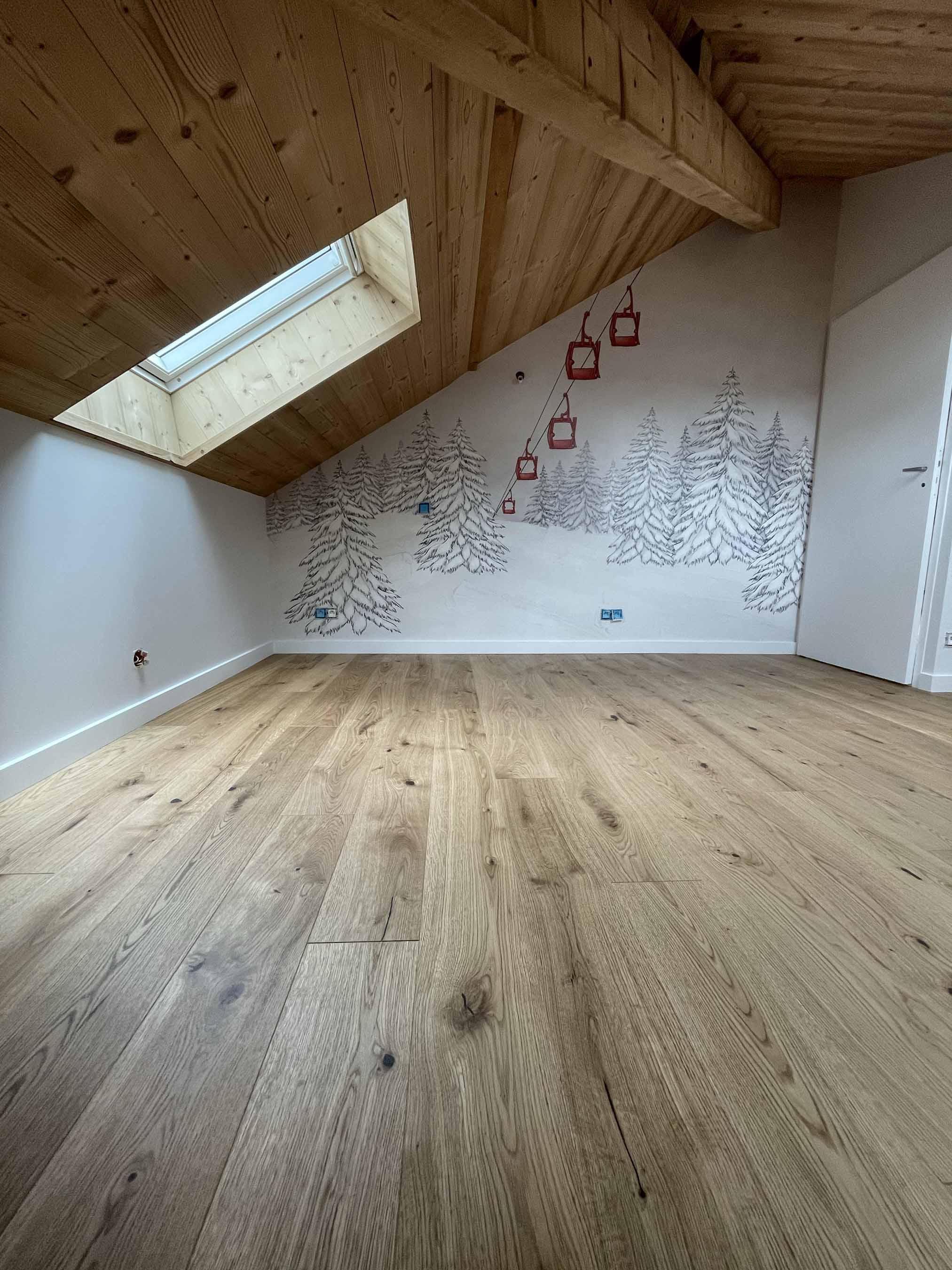 Revêtement mural décoratif posé dans une maison à Cruseilles en Haute-Savoie par artisan peintre